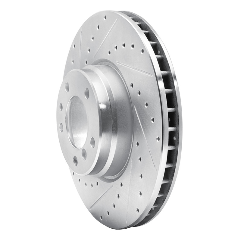 BMW 750IL Brake Rotor (1) - Front Left - R1 Concepts - Drilled & Slotted - Silver - `95-`01